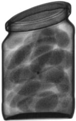 Röntgenbild von Essiggurken, auf dem eine Verunreinigung zu erkennen ist