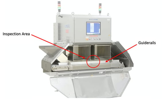 Inspection tunnel and guiderails on X-ray machine