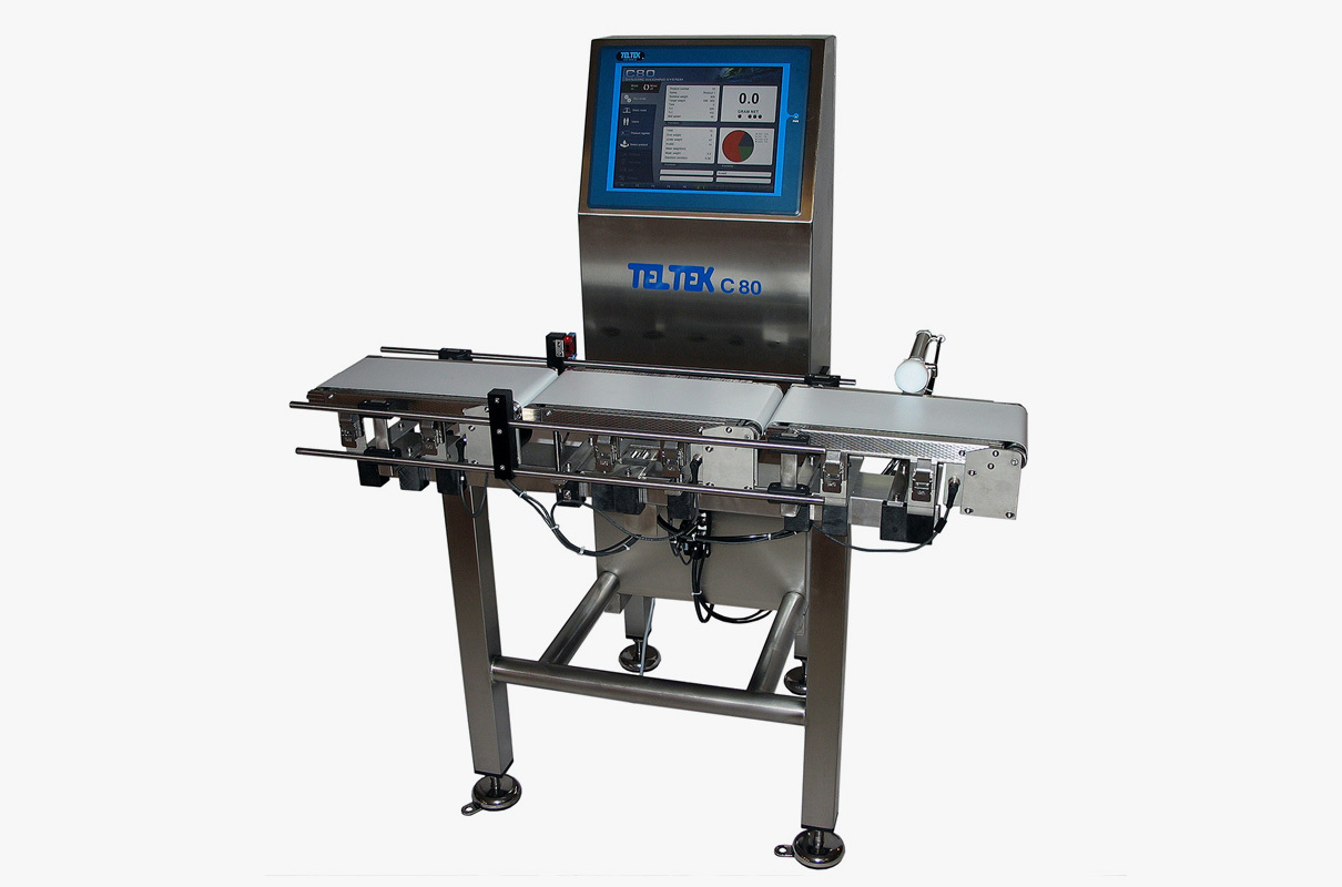 TelTek C80 checkweigher on white background for food & beverage inspection
