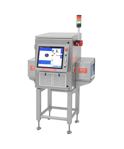 Three-quarter view of a stainless steel CASSEL x-ray inspection machine with a large digital screen.